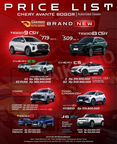 Pricelist Harga Chery bekasitimur 2025